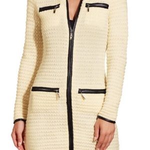 Textured piped sweater coat